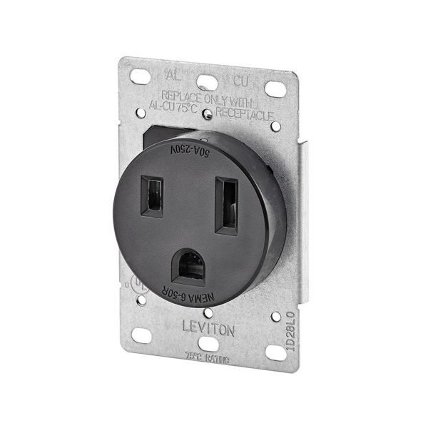 Receptáculo de hoja recta, con conexión a tierra, 50 A, negro. 05374-S00 Leviton