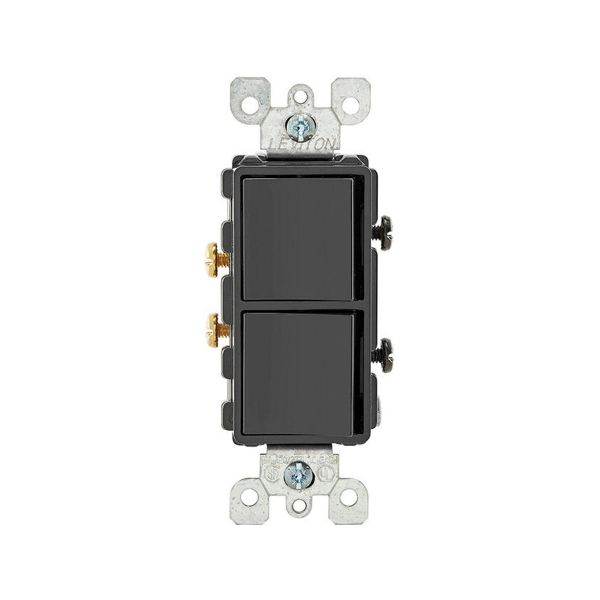 Interruptor doble unipolar, con conexión a tierra, 15 A, negro. 05634-00E Leviton