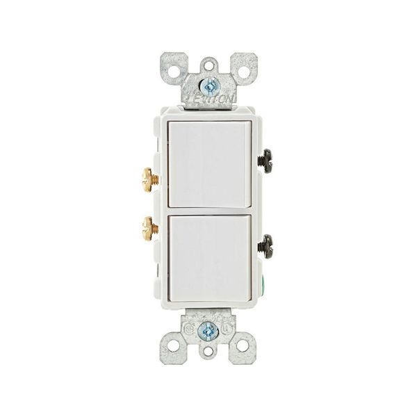 Interruptor doble unipolar, con conexión a tierra, 15 A, blanco. 05634-00W Leviton