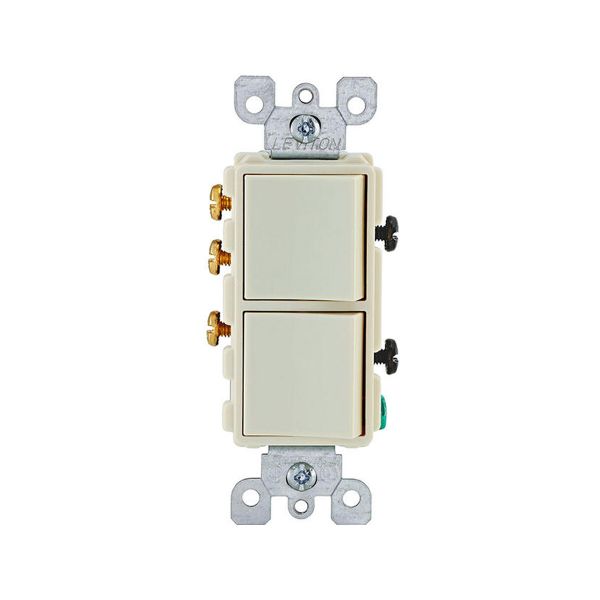 Interruptor unipolar de 3 vías, con conexión a tierra, 15 A, almendra claro. 05641-00T Leviton