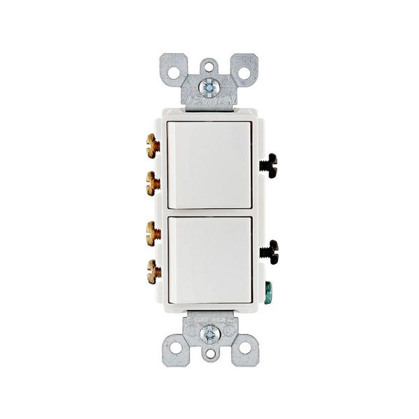 Interruptor doble de 3 vías, con conexión a tierra, 15 A, blanco. 05643-00W Leviton