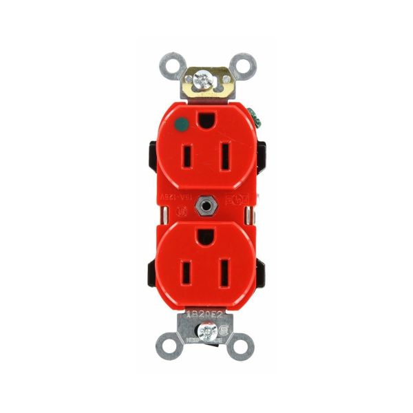 Receptáculo dúplex con puesta a tierra automática, 15 A, rojo. 08200-00R Leviton