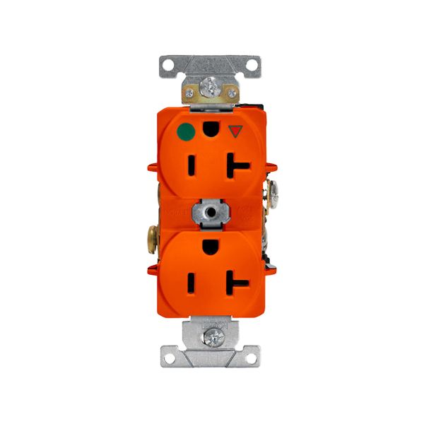 Receptáculo dúplex de cuerpo estrecho, con puesta a tierra aislada, 20 A, naranja. 08300-OIG Leviton