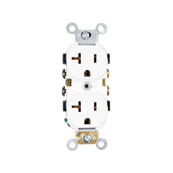 Contacto dúplex de grado comercial, 20 A, 125 V, blanco. 0CR20-00W Leviton