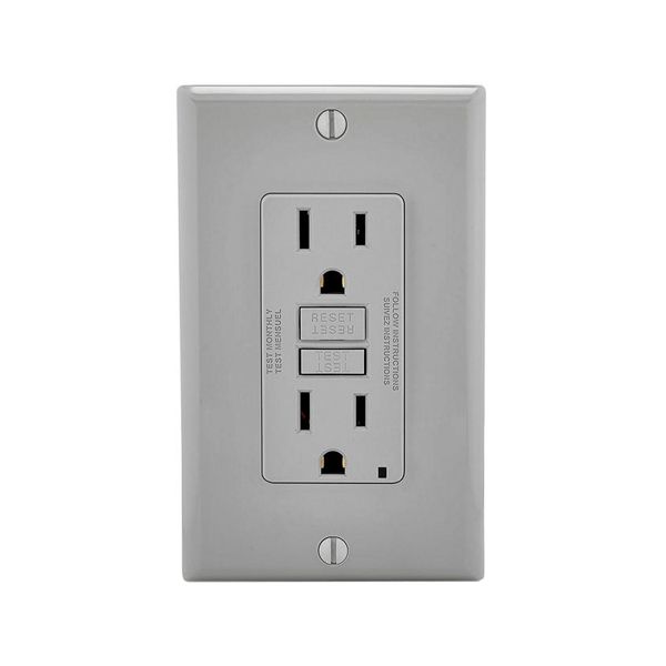 Receptáculo dúplex a prueba de manipulaciones, 15 A, con luz LED, gris. GFNT1-NGY Leviton