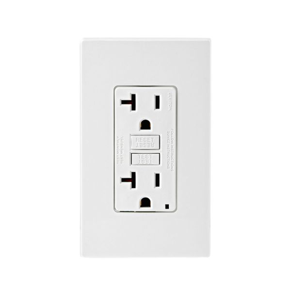 Contacto dúplex smartlock GFCI, 20 A, 125 V, blanco, con placa. GFNT2-0NE Leviton