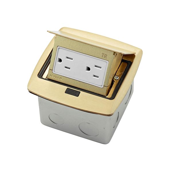 Caja de piso con receptáculo dúplex a prueba de manipulaciones,15 A, latón. PFTR1-0BR Leviton