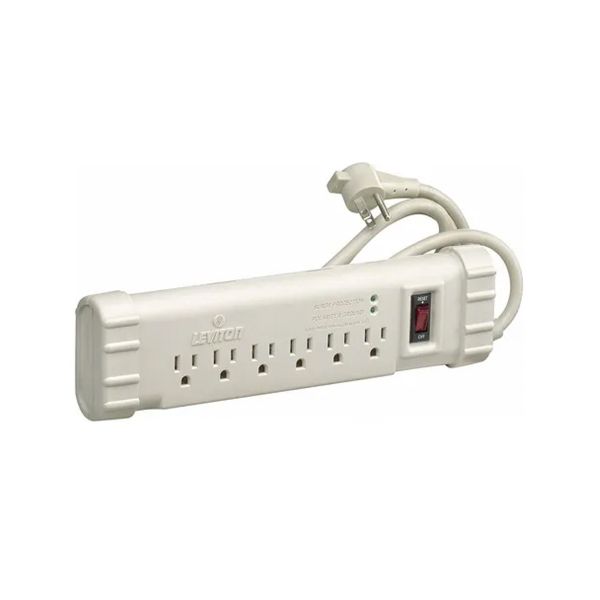 Barra multicontacto de 6 salidas, con protección contra sobretensiones 25 kA, 15 A, 120 V. S1000-0PS Leviton