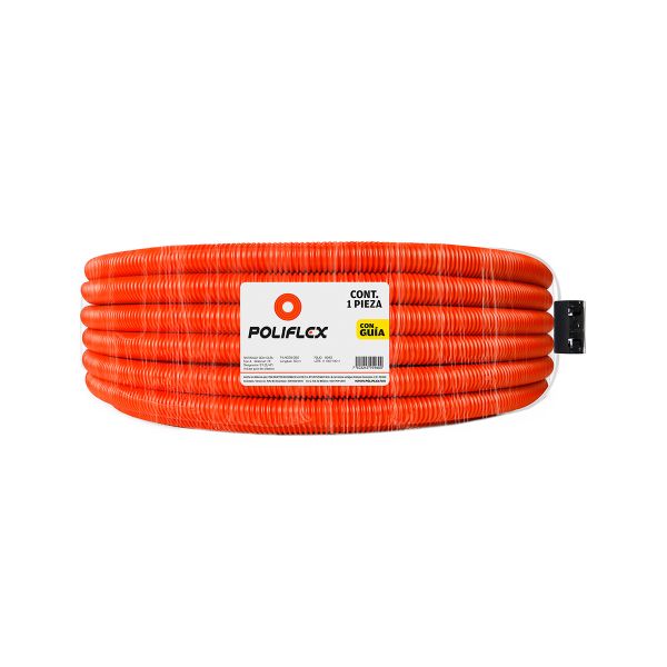 Rollo de Poliflex naranja de 50 m y 3/4 pulgada con guía Incorporada. CORR-3/4 Poliflex