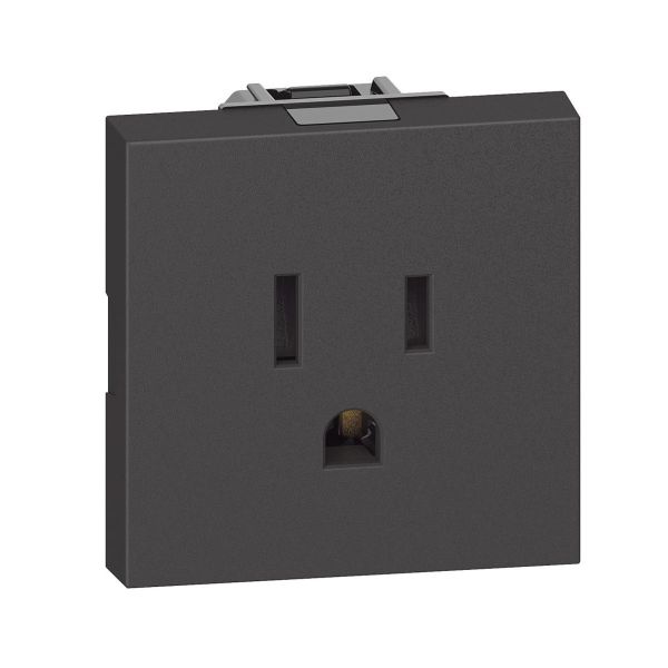 Tomacorriente sencillo, 15 A, 2 polos + tierra, con protección infantil, negro. KG4129 Bticino