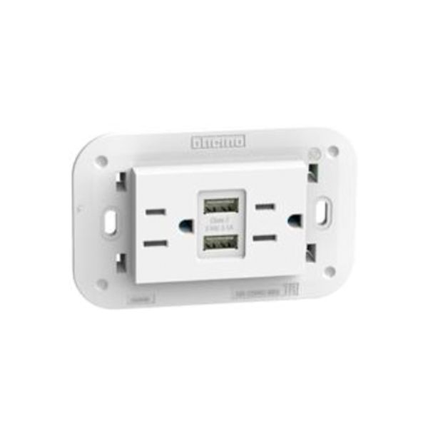 Tomacorriente dúplex con 2 USB A+A y chasis, 3.1 A, blanco. KW4188AA Bticino
