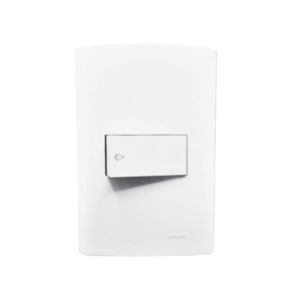 Interruptor botón timbre con placa, 1 módulo horizontal, blanco. RH-6102WP Royer