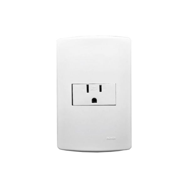 Receptáculo 2 polos + tierra, con placa, 1 módulo horizontal, blanco. RH-6201WP Royer