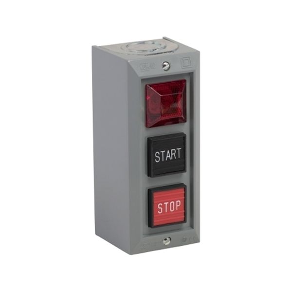 Estación de control de servicio estándar, 5 A, 600 V CA, INICIO/PARADA, luz piloto roja. 9001BG308 Schneider Electric