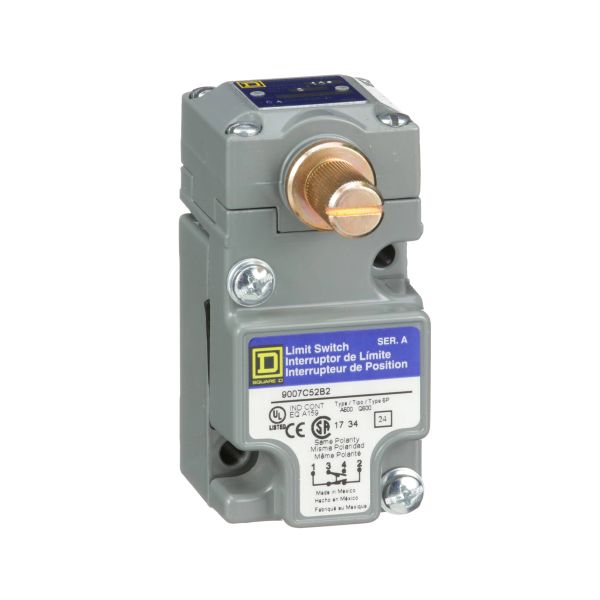 Interruptor de límite, plug-in montado, cabeza rotatoria, 6 A, 120 V AC. 9007C52B2 Schneider Electric