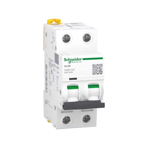 Interruptor termomagnético IC60N, 2 x 63 A, curva C. A9F74263 Schneider Electric