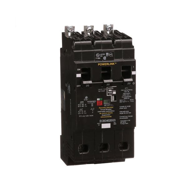Disyuntor, 20 A, 3 polos, 277 VCA, operado de forma remota. BCE34020G3 Schneider Electric