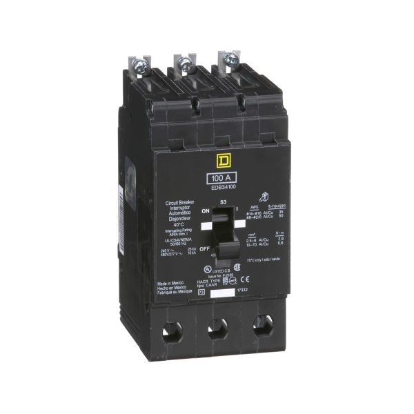 Interruptor atornillable, 3 polos, 100 A. EDB34100 Schneider Electric