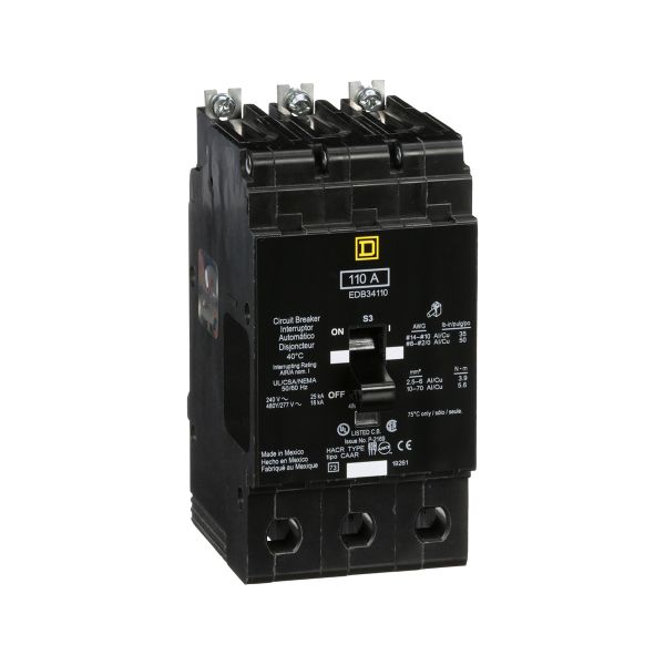 Mini disyuntor, 110 A, 3 polos, 480 Y 277 V CA, atornillable. EDB34110 Schneider Electric