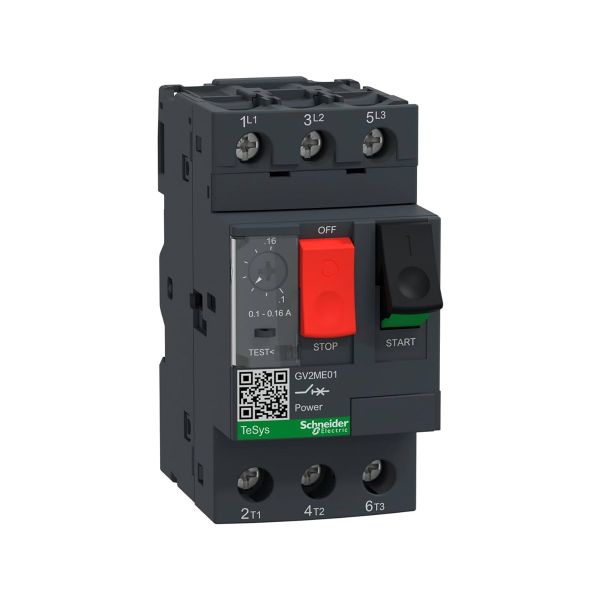 Interruptor automático de motor de 3 polos, 0.16 A. GV2ME01 Schneider Electric