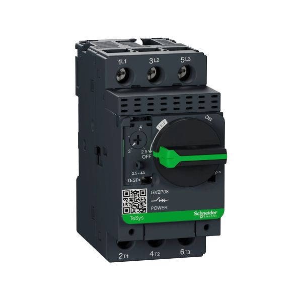 Disyuntor magnetotérmico para motor, 3 polos, 4 A. GV2P08 Schneider Electric