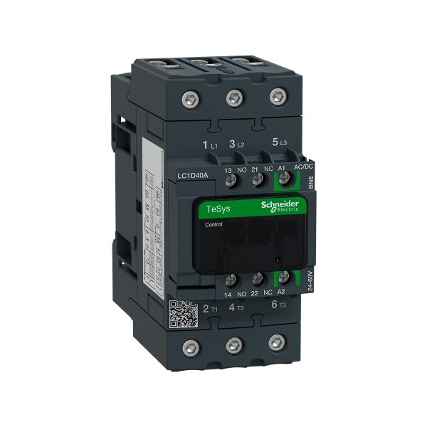 Contactor 3 polos, 40 A, bobina 24-60V AC-VDC. LC1D40ABNE Schneider Electric