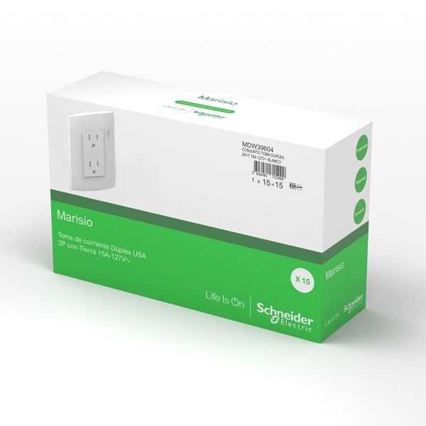 Caja de 15 contactos dúplex con placa, 15 A, 127 VCA, blanco. MDW39604 Schneider Electric
