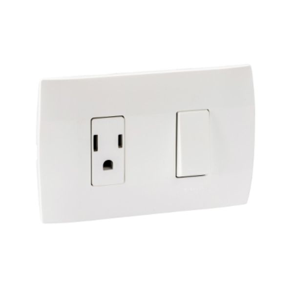 Placa con interruptor sencillo y contacto, 2 polos + tierra, 15/16 A, blanco. MWD69234 Schneider Electric