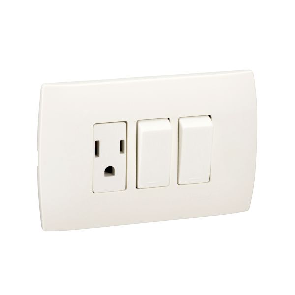 Placa, 2 interruptores y 1 tomacorriente, blanco. MWD69254 Schneider Electric