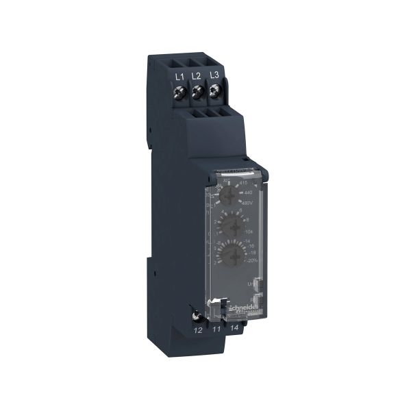 Relé de control de alimentación trifásico multifunción modular, 5 A, 208-480 V CA. RM17TA00 Schneider Electric