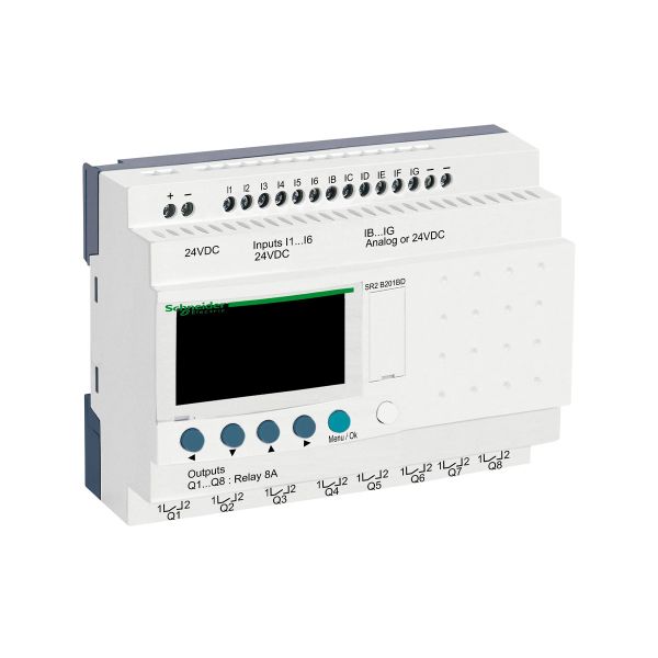 Relé inteligente compacto con 20 entradas/salidas, 24 V DC. SR2B201BD Schneider Electric