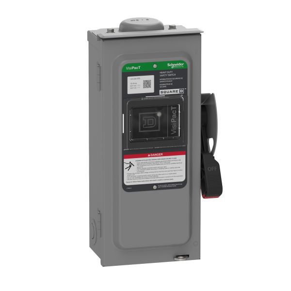 Interruptor de seguridad sin fusibles, ventana de visualización, 3 polos, 30 A, 600 V. VHU361RB Schneider Electric