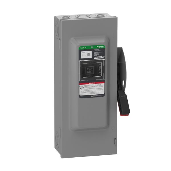 Interruptor de seguridad sin fusibles, ventana de visualización, 3 polos, 100 A, 600 V. VHU363 Schneider Electric