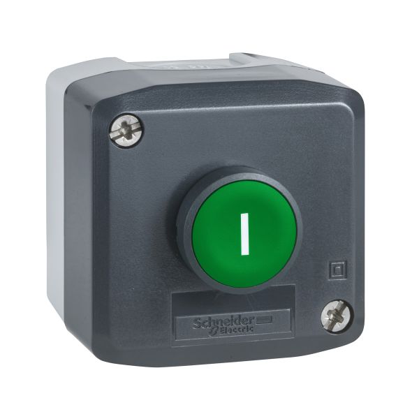 Caja con un botón pulsador, verde. XALD102 Schneider Electric