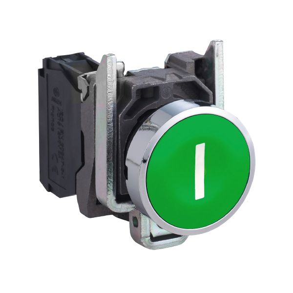 Pulsador verde Ø 22, retorno resorte nivelado, 1 NA. XB4BA3311 Schneider Electric