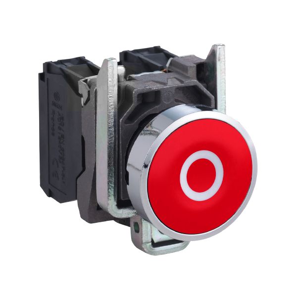 Pulsador rojo Ø 22, retorno resorte nivelado, 1 NC. XB4BA4322 Schneider Electric
