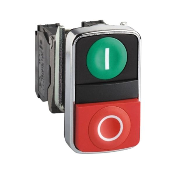 Placa pulsador doble, verde, rojo, 22mm. XB4BL73415 Schneider Electric