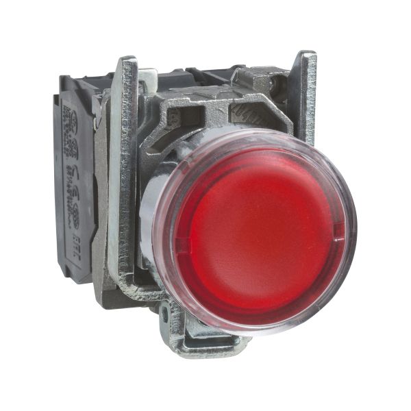 Pulsador rojo iluminado Ø 22, retorno resorte nivelado, 240 V. XB4BW34M5 Schneider Electric