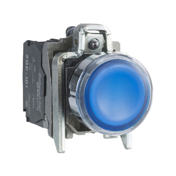 Pulsador azul iluminado Ø 22, retorno resorte nivelado, 120 V. XB4BW36G5 Schneider Electric