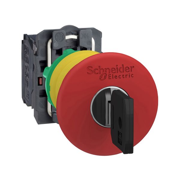 Botón de paro de emergenciarojo Ø 22, cabeza redonda Ø 40, liberación llave. XB5AS9445 Schneider Electric