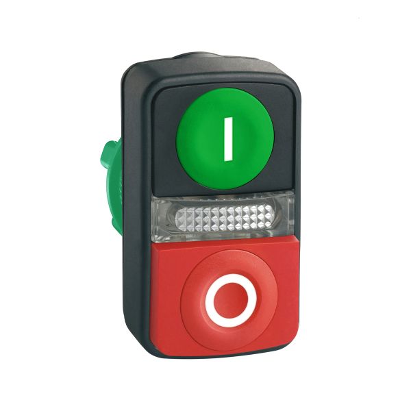 Cabeza de pulsador de dos accionad, Ø 22, verde + rojo. ZB5AW7L3741 Schneider Electric