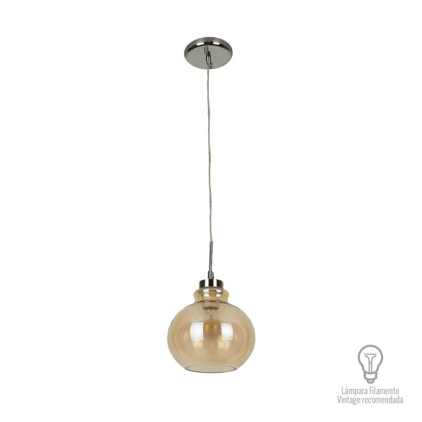Lámpara colgante de Cristal 1.10 m de Altura, Potencia Máx. 60 W, 1 Base E27, No incluye foco, 60CTL8173MVCA Tecnolite