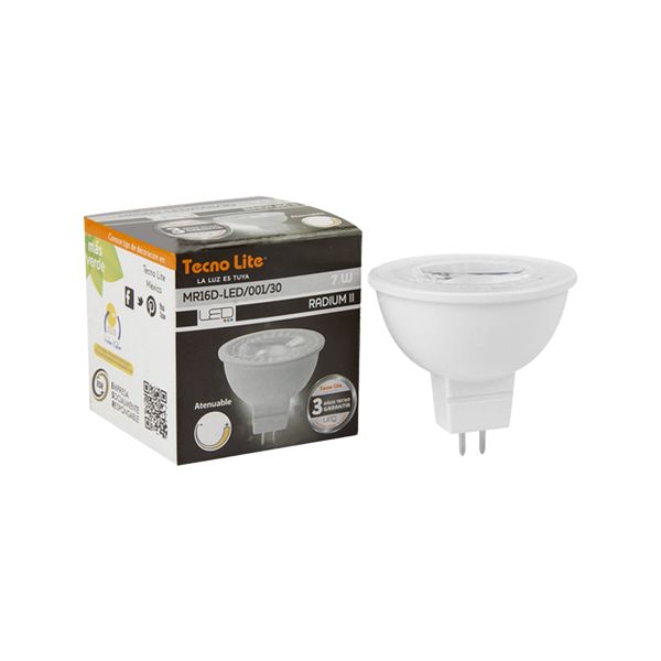 Foco LED MR16, 7 W, 3 000 K, Atenuable, MR16D-LED/001/30 Tecnolite
