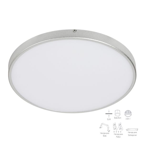 Lámpara de interior LED 3 en 1, sobreponer, empotrar o bote integral, 9 W, luz suave cálida. PTLLED-01RD/9W/30 Tecnolite