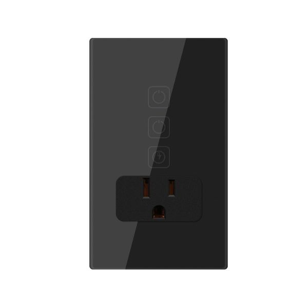 Apagador con contacto inteligente, 2 botones táctiles y 1 enchufe, compatible con app móvil y asistentes de voz, negro. TSWI2SPMVNTCW Tecnolite
