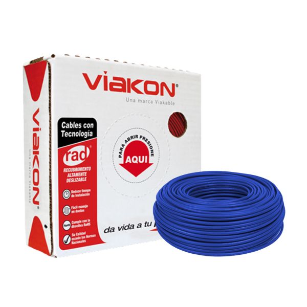 Caja 100 m Cable Eléctrico Azul Calibre 10 100% Cobre Viakon 