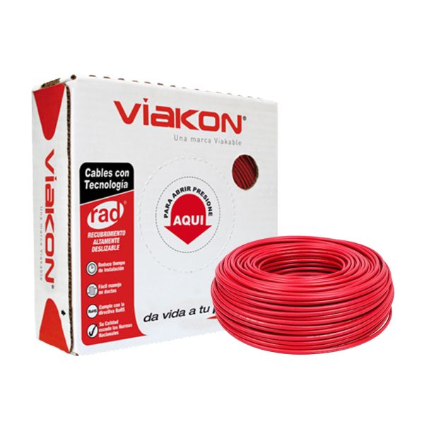 Caja 100 m Cable Eléctrico Rojo Calibre 10 100% Cobre Viakon 
