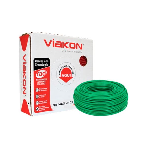 Cable THW-LS calibre 8, verde, caja de 100 mts. CTHW-8V Viakon