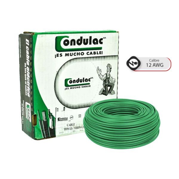 Caja 100 Mts Cable Verde Thw Cal 12 Awg 100% cobre Condulac