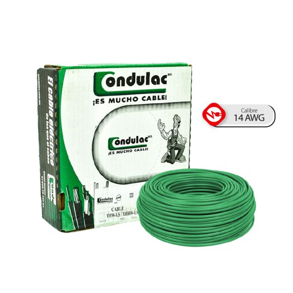 Caja 100 Mts Cable Verde Thw Cal 14 Awg 100% cobre Condulac